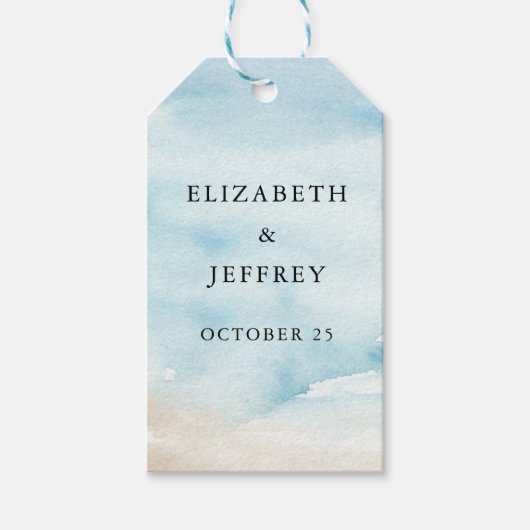 Rustieke Waterverf Oceaan Zee Zomer Strand Bruilof Cadeaulabel (Voorkant)