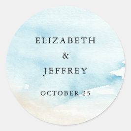 Rustieke Waterverf Oceaan Zee Zomer Strand Bruilof Ronde Sticker