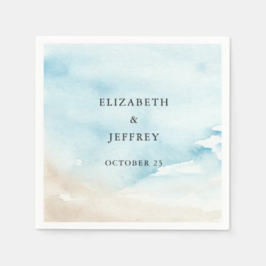 Rustieke Waterverf Oceaan Zee Zomer Strand Bruilof Servet (Voorkant)