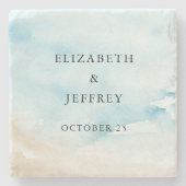 Rustieke Waterverf Oceaan Zee Zomer Strand Bruilof Stenen Onderzetter (Voorkant)