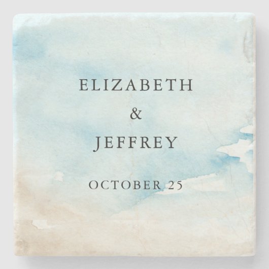 Rustieke Waterverf Oceaan Zee Zomer Strand Bruilof Stenen Onderzetter (Voorkant)