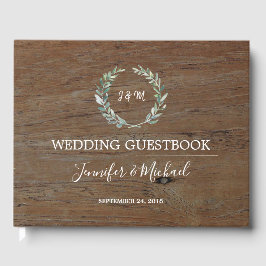 Rustieke Waterverf olijfbladeren dark wood Wedding Gastenboek