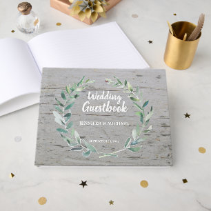 Rustieke Waterverf olijfbladeren hout Huwelijk Gastenboek