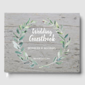 Rustieke Waterverf olijfbladeren hout Huwelijk Gastenboek (Voorkant)