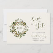 Rustieke Waterverf Olijfkrans Save the Date Kaart (Voorkant)