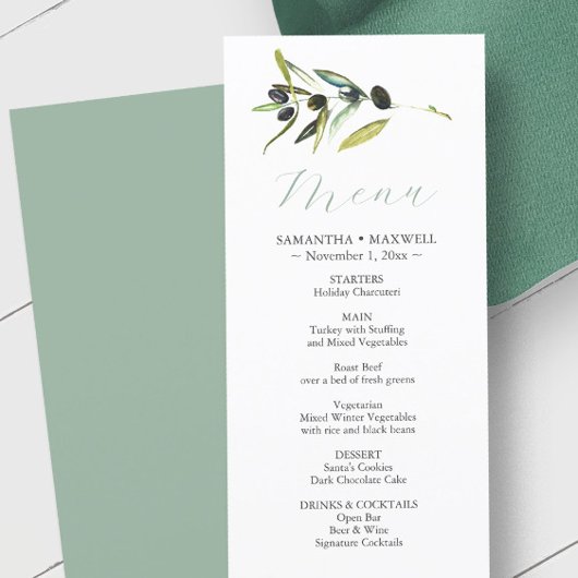 Rustieke Waterverf Olijftak Bruiloft Decor Menu's