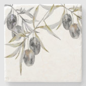 Rustieke Waterverf Olijftak Stenen Onderzetter (Voorkant)