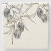 Rustieke Waterverf Olijftak Stenen Onderzetter (Voorkant)