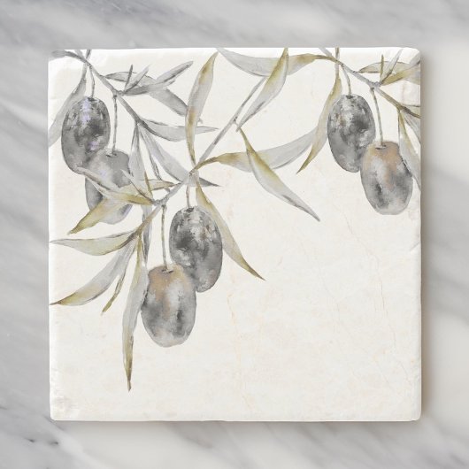 Rustieke Waterverf Olijftak Stenen Onderzetter