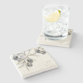 Rustieke Waterverf Olive Branch Monogram Stenen Onderzetter (Zijkant)