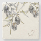 Rustieke Waterverf Olive Branch Monogram Stenen Onderzetter (Voorkant)