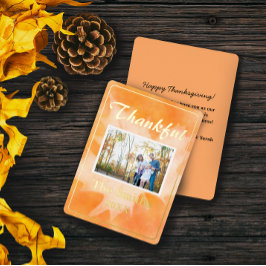 Rustieke Waterverf Oranje Herfst Foto Thanksgiving Folie Feestdagenkaart