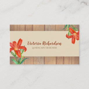 Rustieke Waterverf Oranje lelies Bloemenkunst Visitekaartje