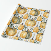 Rustieke Waterverf Oranje Pompoen Patch Herfst Cadeaupapier (Uitgerold)