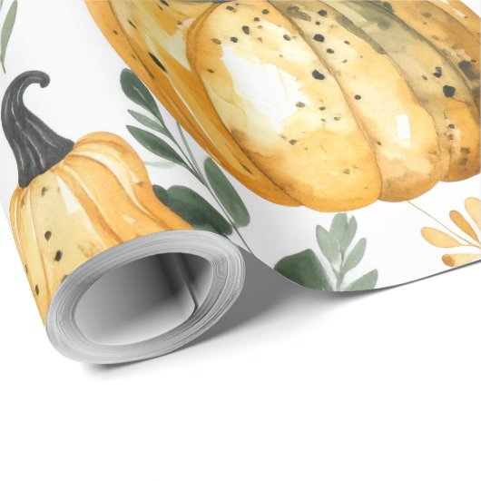 Rustieke Waterverf Oranje Pompoen Patch Herfst Cadeaupapier (Rol Hoek)