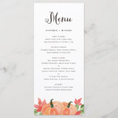Rustieke Waterverf Oranje Pompoenen Herfst Bruilof Menu (Voorkant)