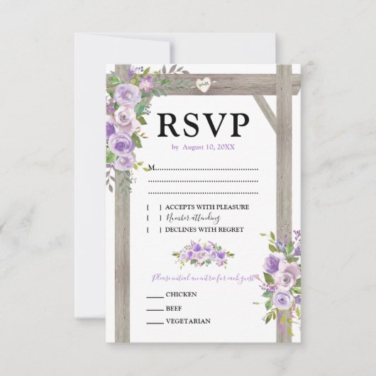 Rustieke Waterverf Paarse Bloemen Bruiloft RSVP (Voorkant)