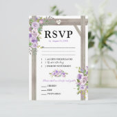 Rustieke Waterverf Paarse Bloemen Bruiloft RSVP (Staand voorkant)