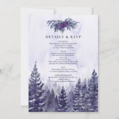 Rustieke Waterverf Paarse dennenboom bos bruiloft Kaart (Achterkant)