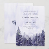 Rustieke Waterverf Paarse dennenboom bos bruiloft Kaart (Voorkant / Achterkant)