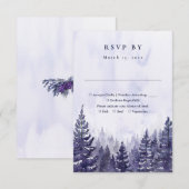 Rustieke Waterverf Paarse dennenboom bos bruiloft RSVP Kaartje (Voorkant / Achterkant)