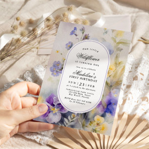 Rustieke Waterverf Paarse & Geel 1e Verjaardag Kaart