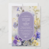 Rustieke Waterverf Paarse & Gele Bloemen Bruiloft Kaart (Voorkant)