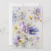 Rustieke Waterverf Paarse & Gele Bloemen Bruiloft Kaart (Achterkant)