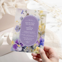 Rustieke Waterverf Paarse & Gele Bloemen Bruiloft