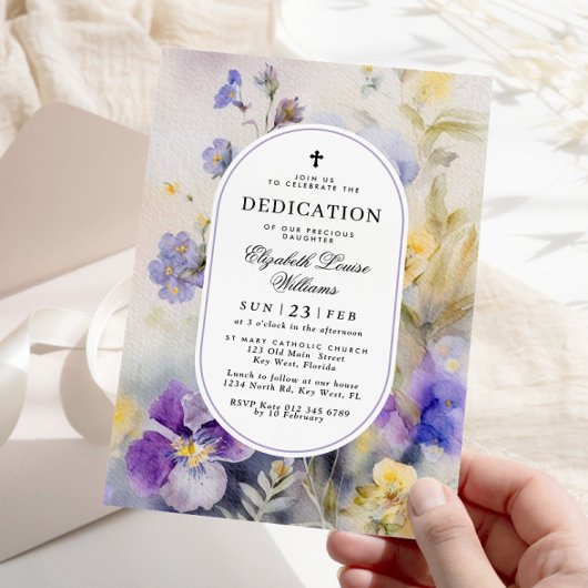 Rustieke Waterverf Paarse & Gele Toewijding Kaart