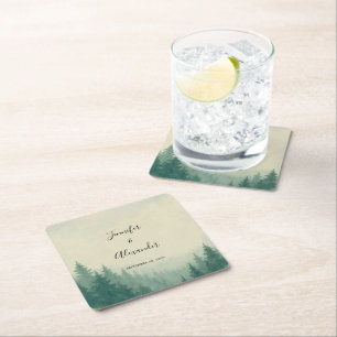 Rustieke waterverf pijnbomen bos bruiloft kartonnen onderzetters