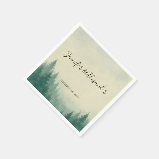 Rustieke waterverf pijnbomen bos bruiloft servet (Hoek)