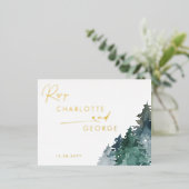 Rustieke Waterverf Pijnbomen Winter RSVP Folie Uitnodiging Briefkaart (Staand Voorkant)
