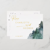 Rustieke Waterverf Pijnbomen Winter RSVP Folie Uitnodiging Briefkaart (Voorkant / Achterkant)