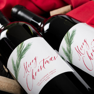 Rustieke waterverf pijnboom bough Christmas rood w Wijn Etiket