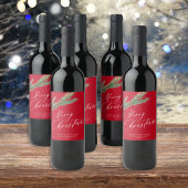 Rustieke waterverf pijnboom bough Christmas rood Wijn Etiket