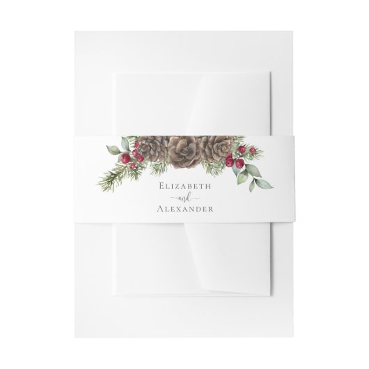 Rustieke Waterverf Pijnboomgroen Kerstbruiloft Uitnodigingen Wikkel (Voorkant Voorbeeld)