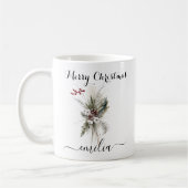 Rustieke Waterverf Pine Bloemen Vrolijke Kerstnaam Koffiemok (Links)