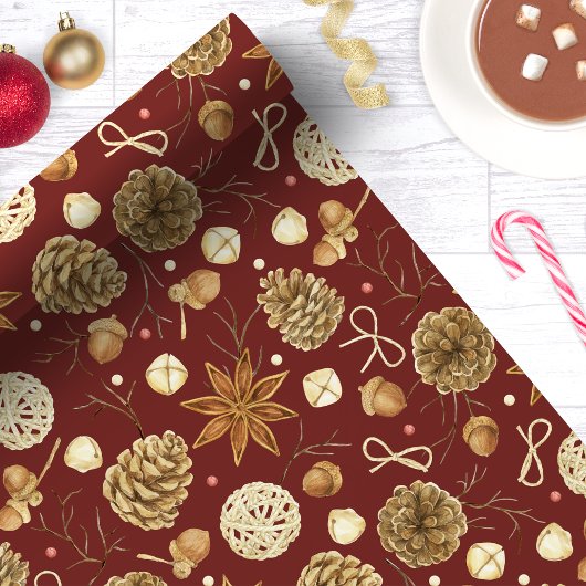 Rustieke Waterverf Pine Cone Christmas Cadeaupapier