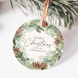 Rustieke Waterverf Pine Cone Krans Vrolijk Kerstfe Bedankjes Labels