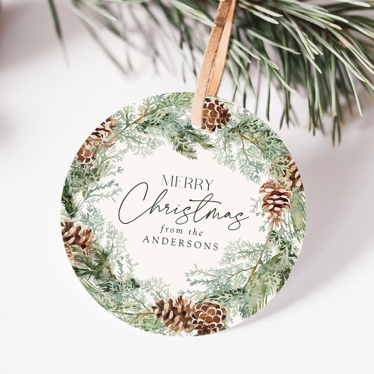 Rustieke Waterverf Pine Cone Krans Vrolijk Kerstfe Bedankjes Labels
