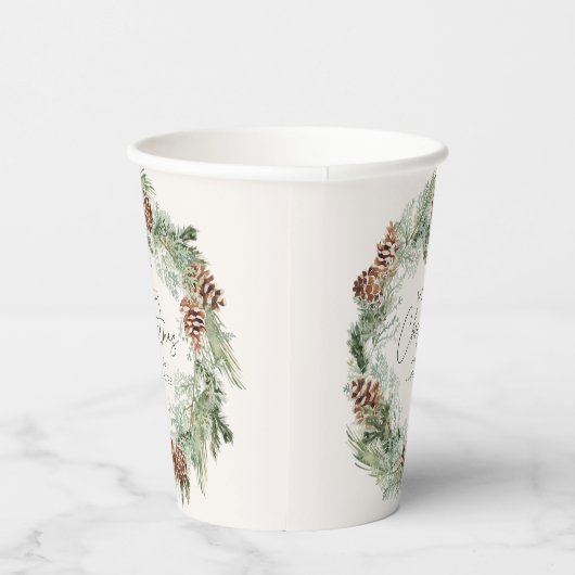 Rustieke Waterverf Pine Cone Krans Vrolijk Kerstfe Papieren Bekers (Rechts)