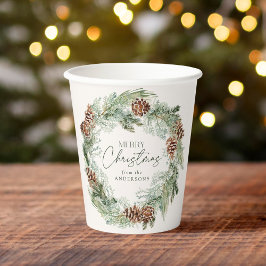 Rustieke Waterverf Pine Cone Krans Vrolijk Kerstfe Papieren Bekers