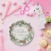 Rustieke Waterverf Pine Cone Krans Vrolijk Kerstfe Papieren Bordje (Feest)