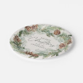 Rustieke Waterverf Pine Cone Krans Vrolijk Kerstfe Papieren Bordje (Gekanteld)