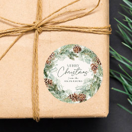 Rustieke Waterverf Pine Cone Krans Vrolijk Kerstfe Ronde Sticker