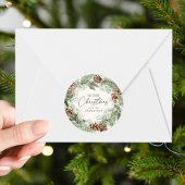 Rustieke Waterverf Pine Cone Krans Vrolijk Kerstfe Ronde Sticker