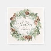 Rustieke Waterverf Pine Cone Krans Vrolijk Kerstfe Servet (Voorkant)