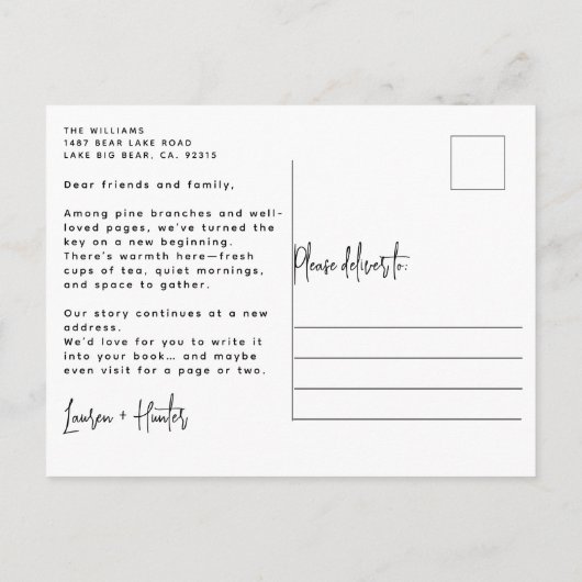 Rustieke Waterverf Pine Een nieuw hoofdstuk is beg Aankondigingskaart (Achterkant)