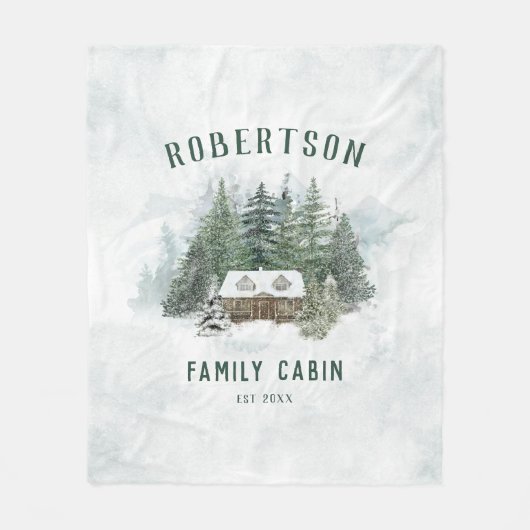 Rustieke Waterverf Pine Forest Family Cabin Fleece Deken (Voorkant)